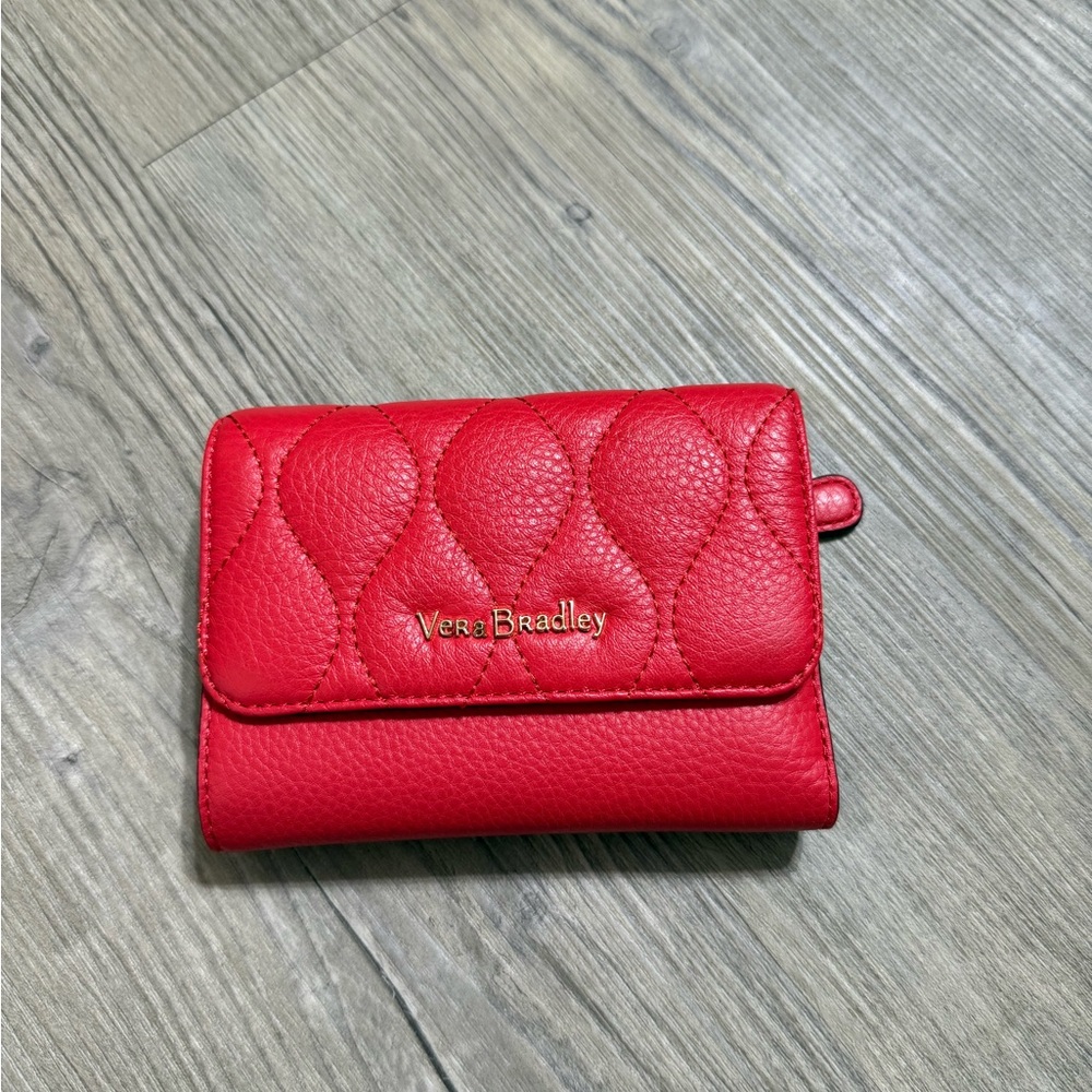 Vera Bradley Leather Riley Compact Wallet Canyon Sunset Red - Picture 7 of 7